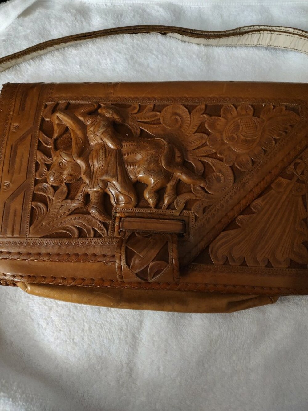 MEXICAN LEATHER PURSE 3D BULLFIGHTER VINTAGE